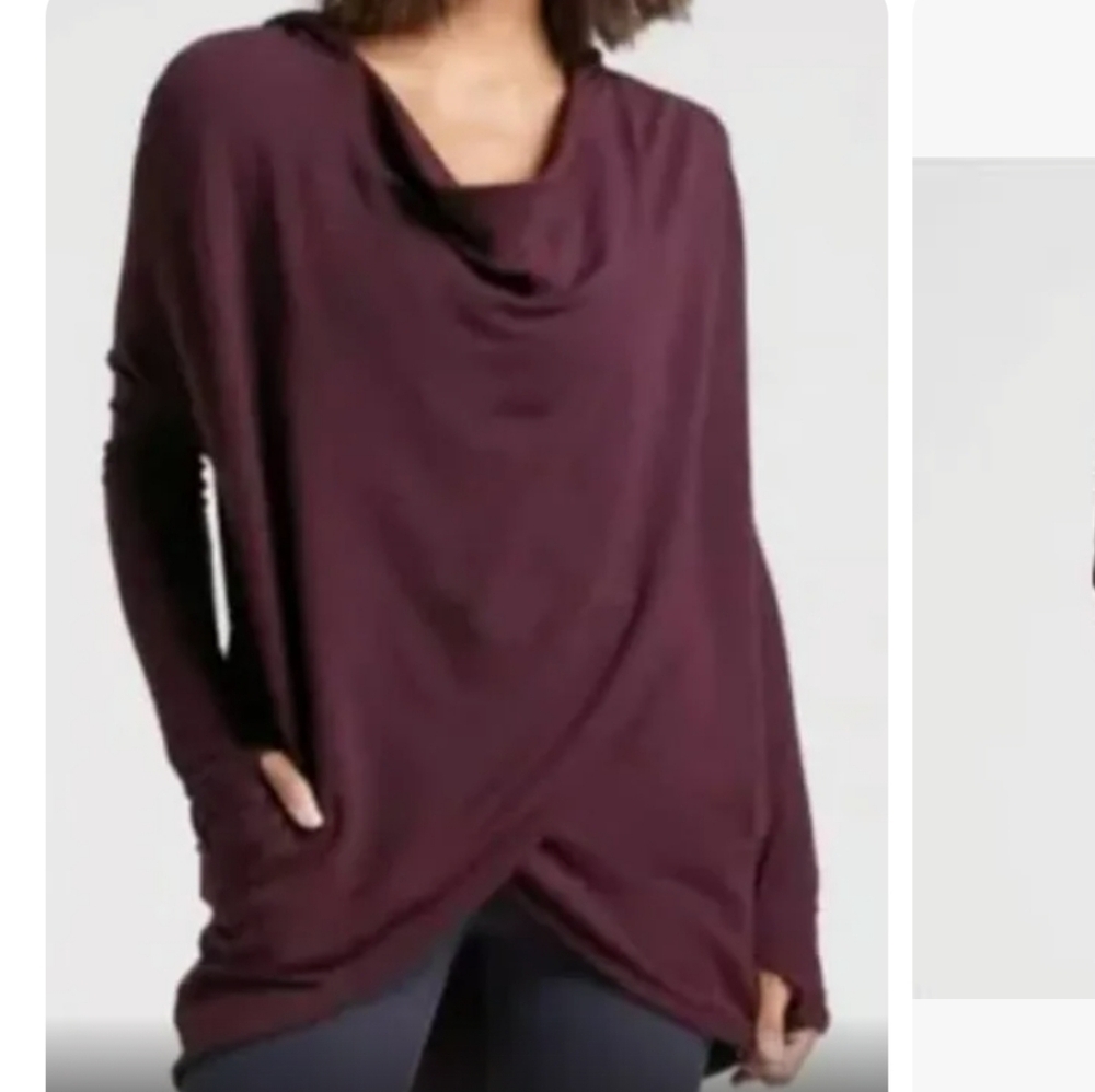 Athleta Purana Wrap Sweatshirt Hoodie Spiced Cabernet. Size S Oversized Slouchy